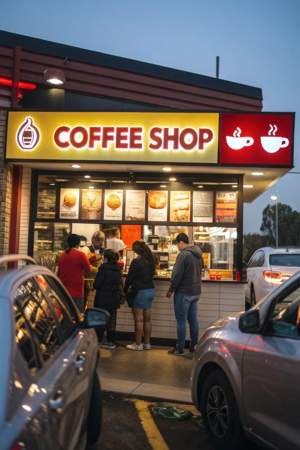Drive-thru coffee shop featuring sharp and clear branding.