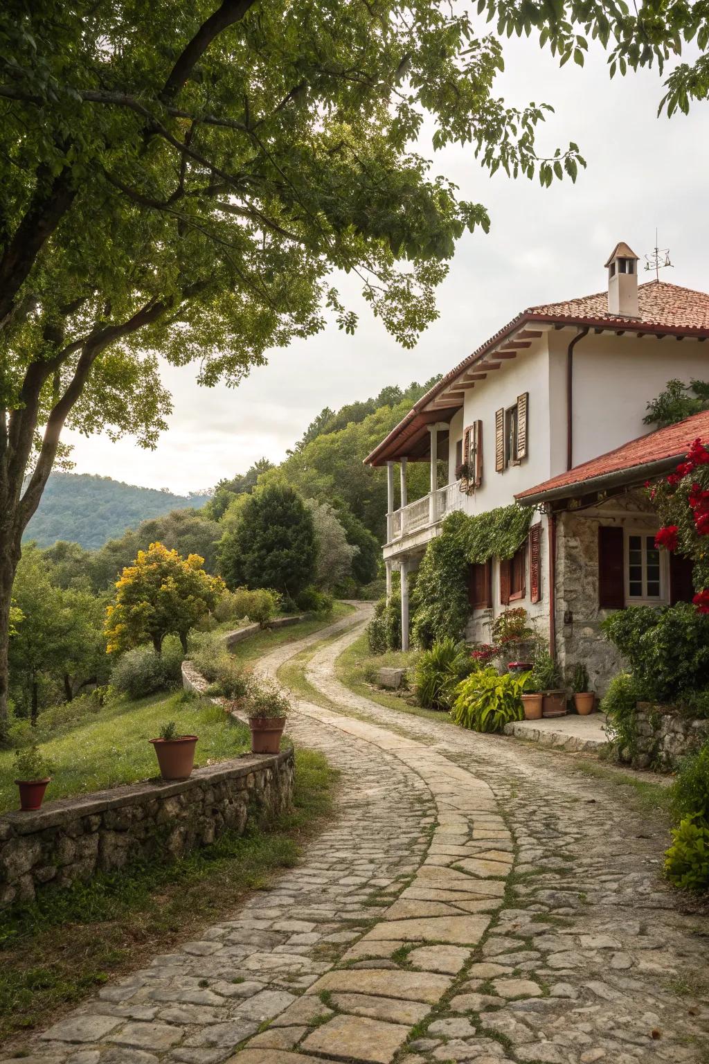 A weathered stone driveway radiating timeless beauty.