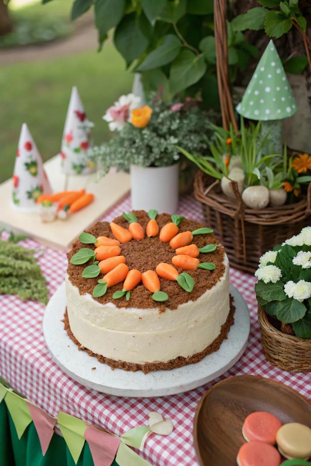 An amusing root vegetable plot cake ideally suited for Easter.