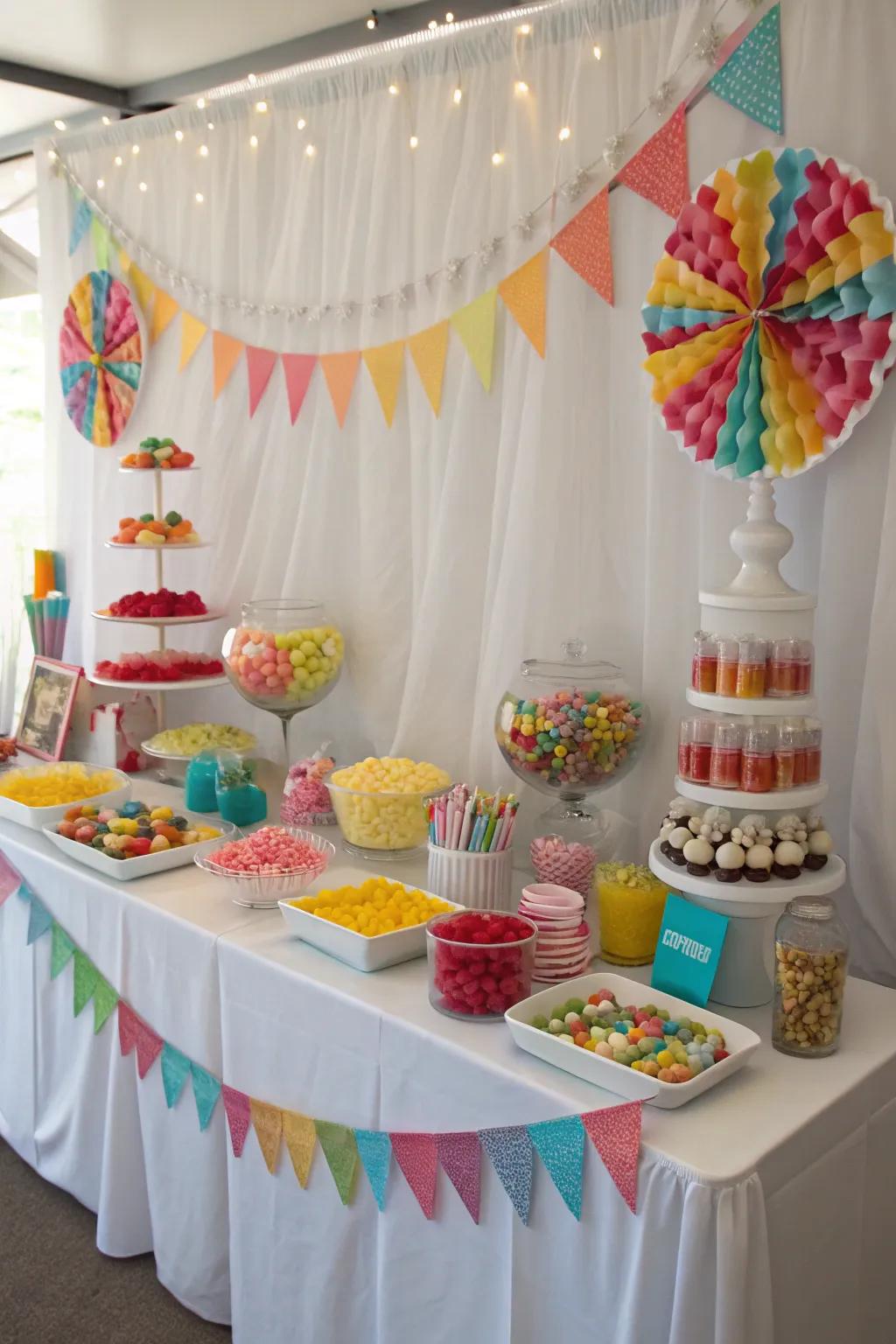 A themed background enhancing the sugary arrangement.