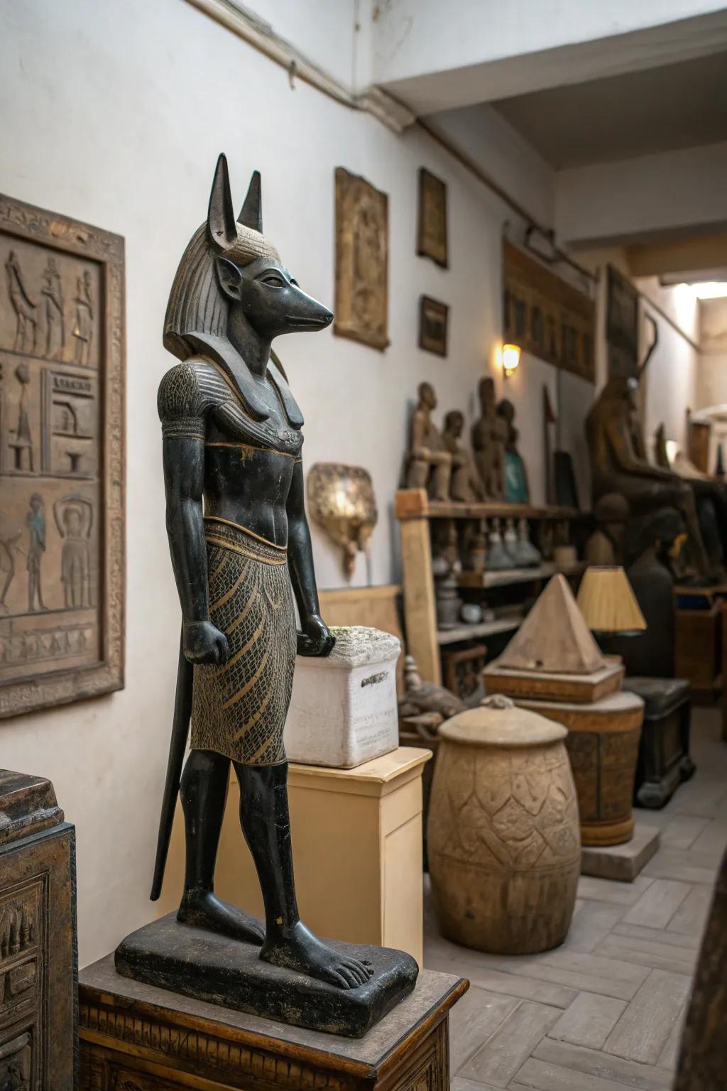 Statues deepen cultural resonance and add a historical dimension to the decor.