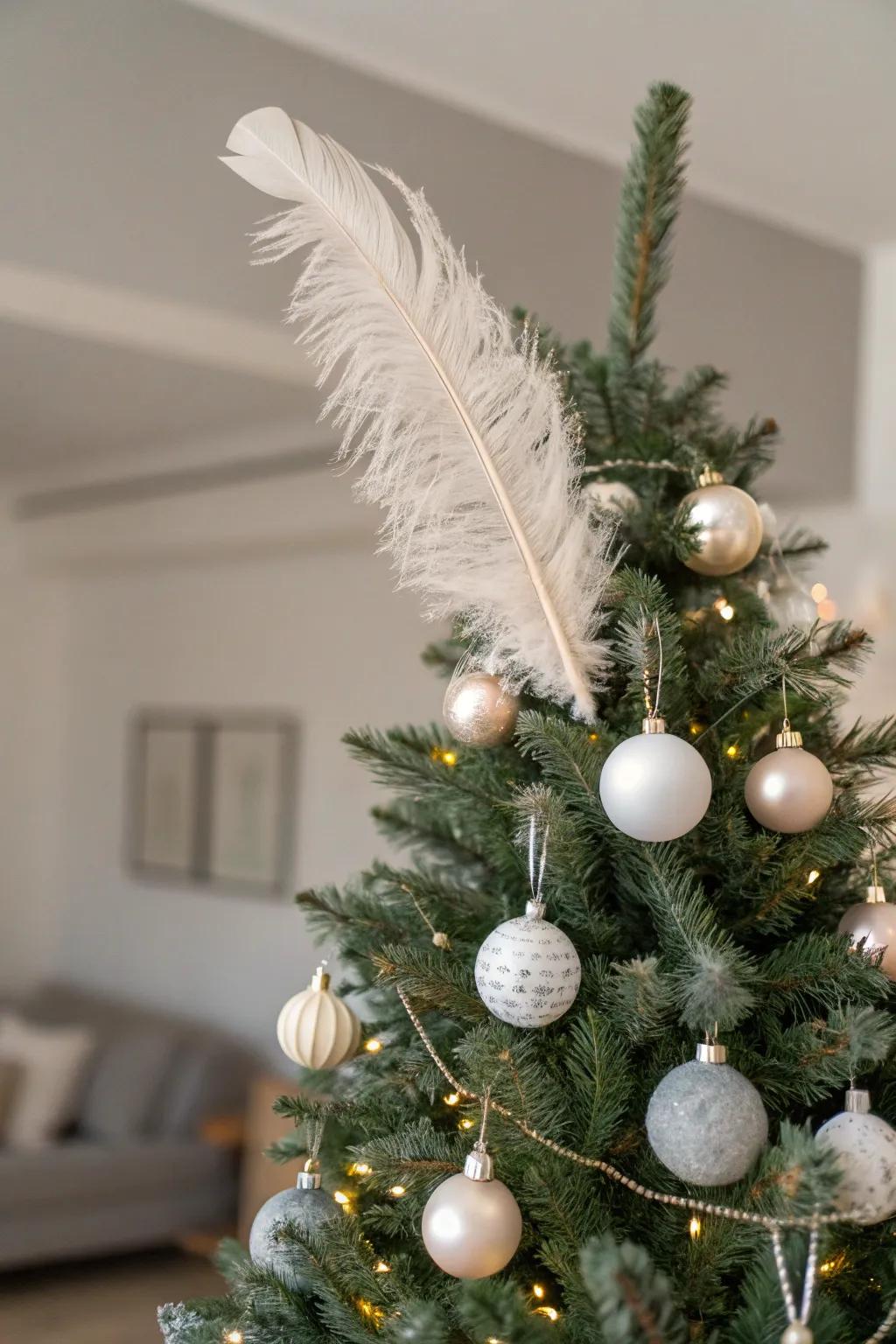 Downy accents offer a quirky charm to the tree.