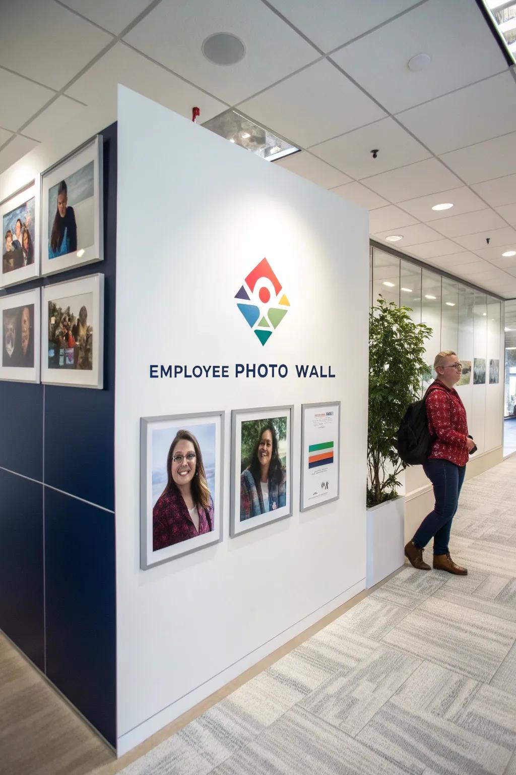 A photo display that smoothly integrates organizational branding aspects.