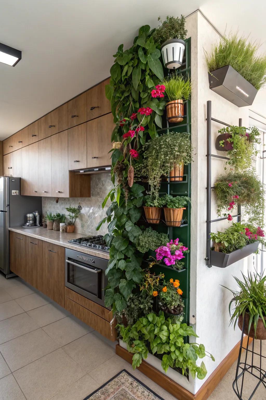 Greenery brings a hint of nature to your kitchen wall.
