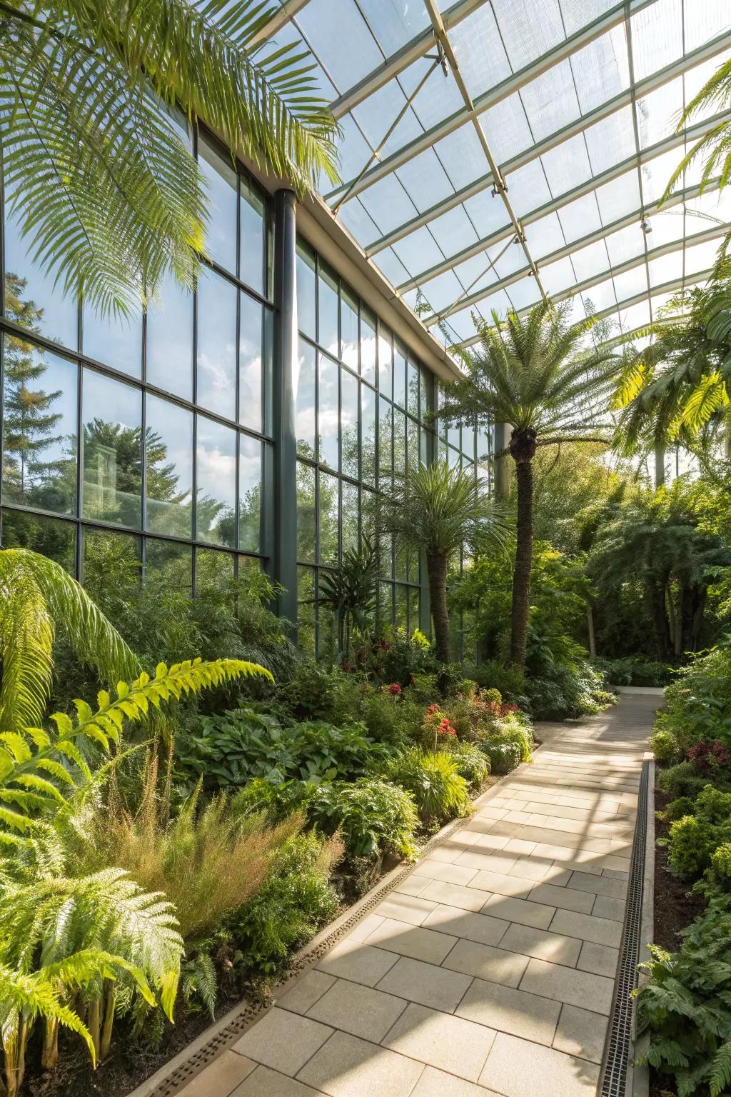 An animated verdant patio teeming with vigorous flora and suffused with natural illumination.