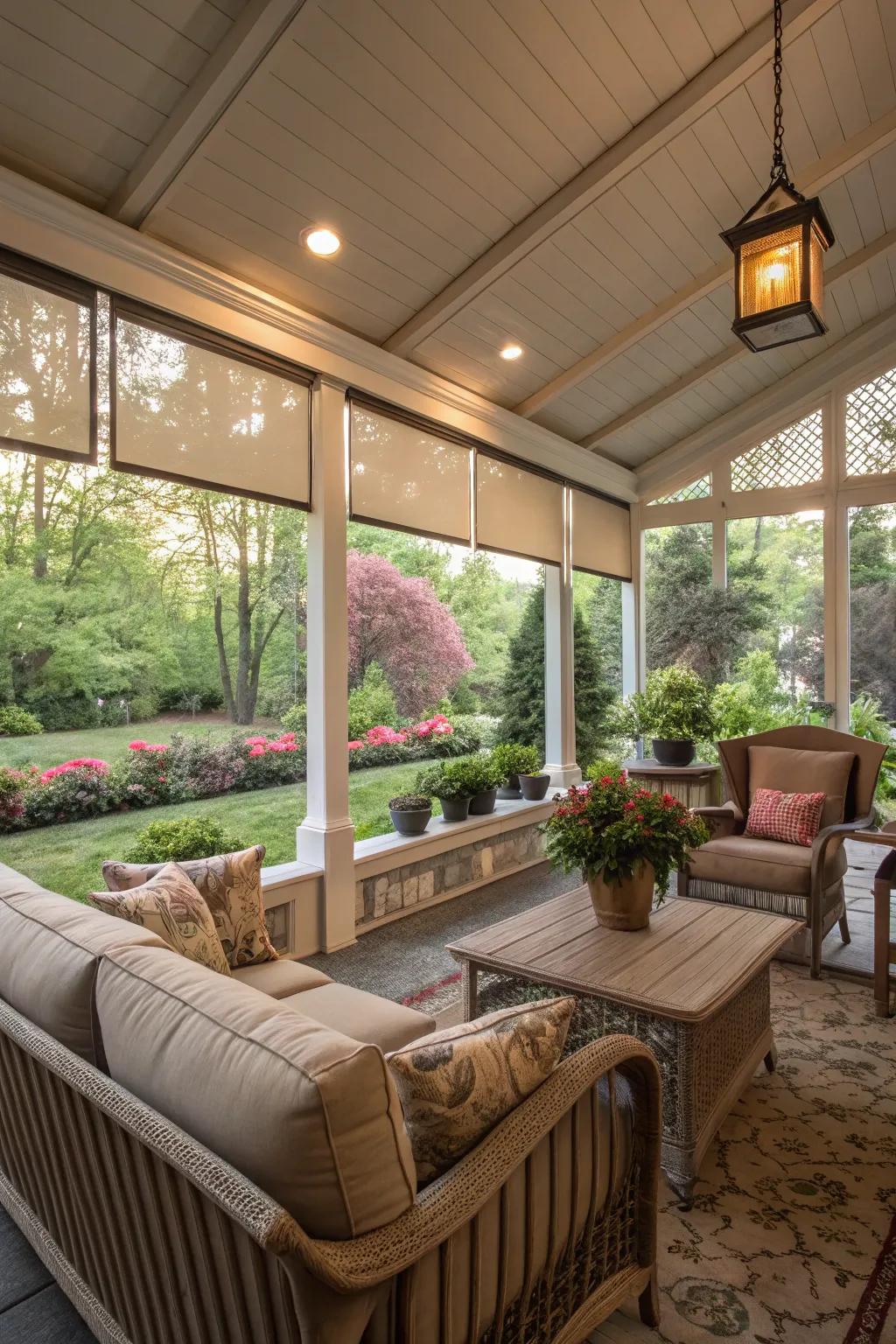 Savor your veranda all year with slide-away screens.
