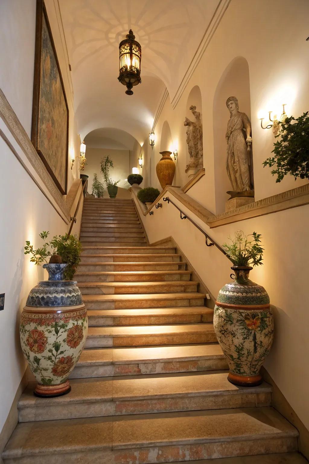 Ornamental features enhance the aesthetics of stairways.