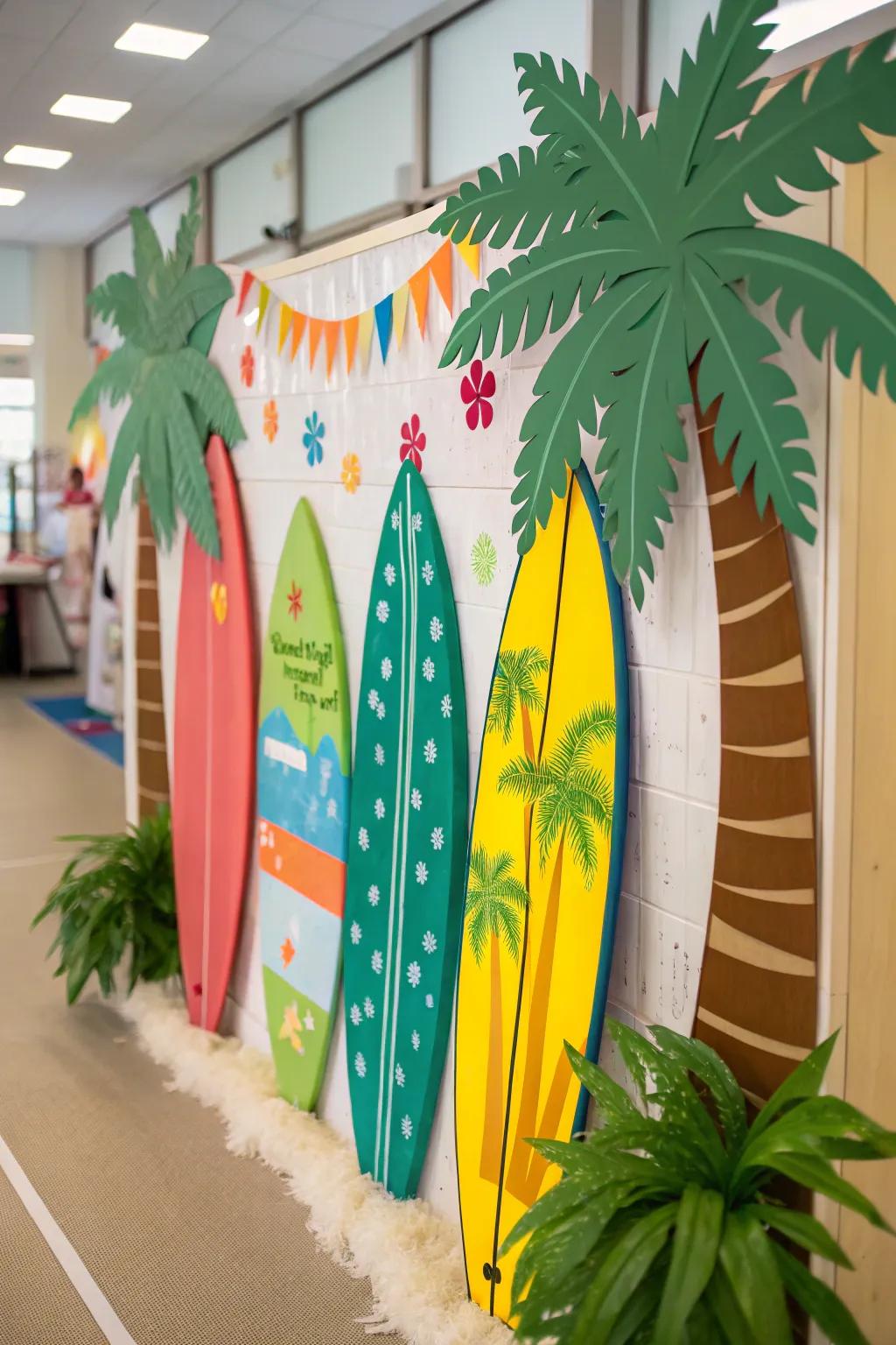 A retro-themed display bringing summer vibes to the classroom.