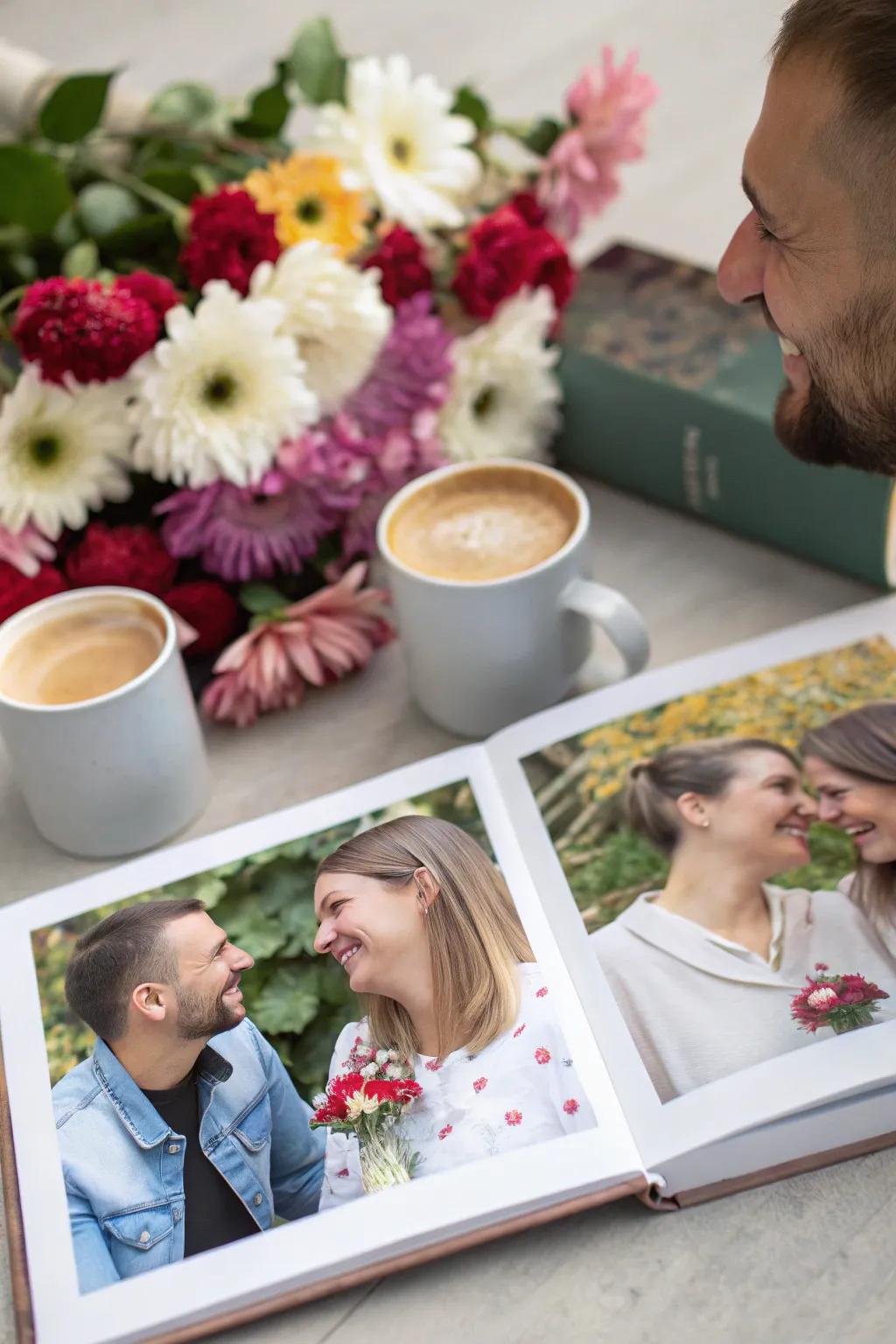 Aesthetic additions contribute appeal to an engagement photo book.