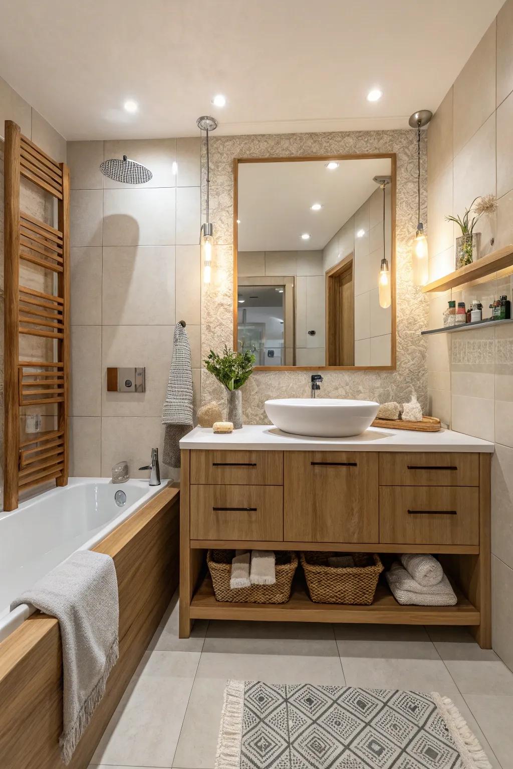 Soft colors make a peaceful and classic bathroom space.