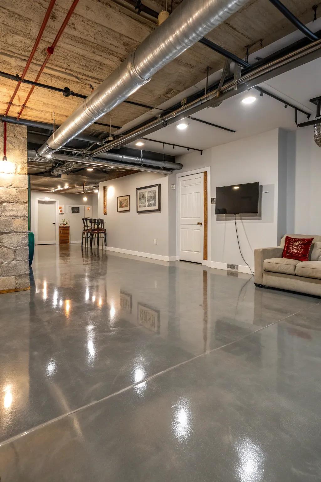 Industrial-inspired epoxy surfaces project a modern edge.