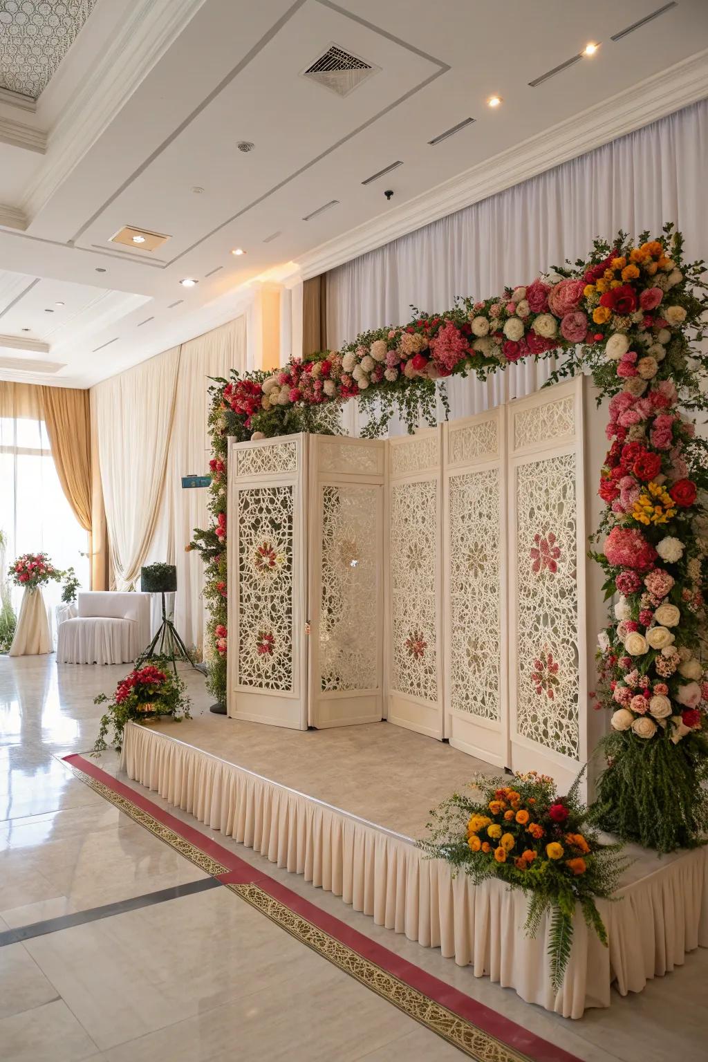 Artistic backdrops stand out as captivating features.