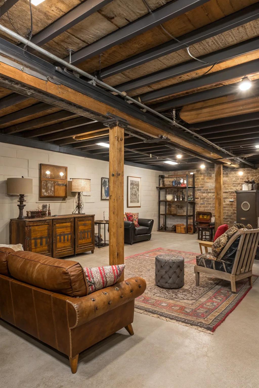 A mixed ceiling with wood and metal.