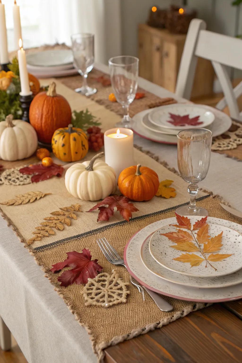 Hessian runners provide an organic base for your fall table designs.