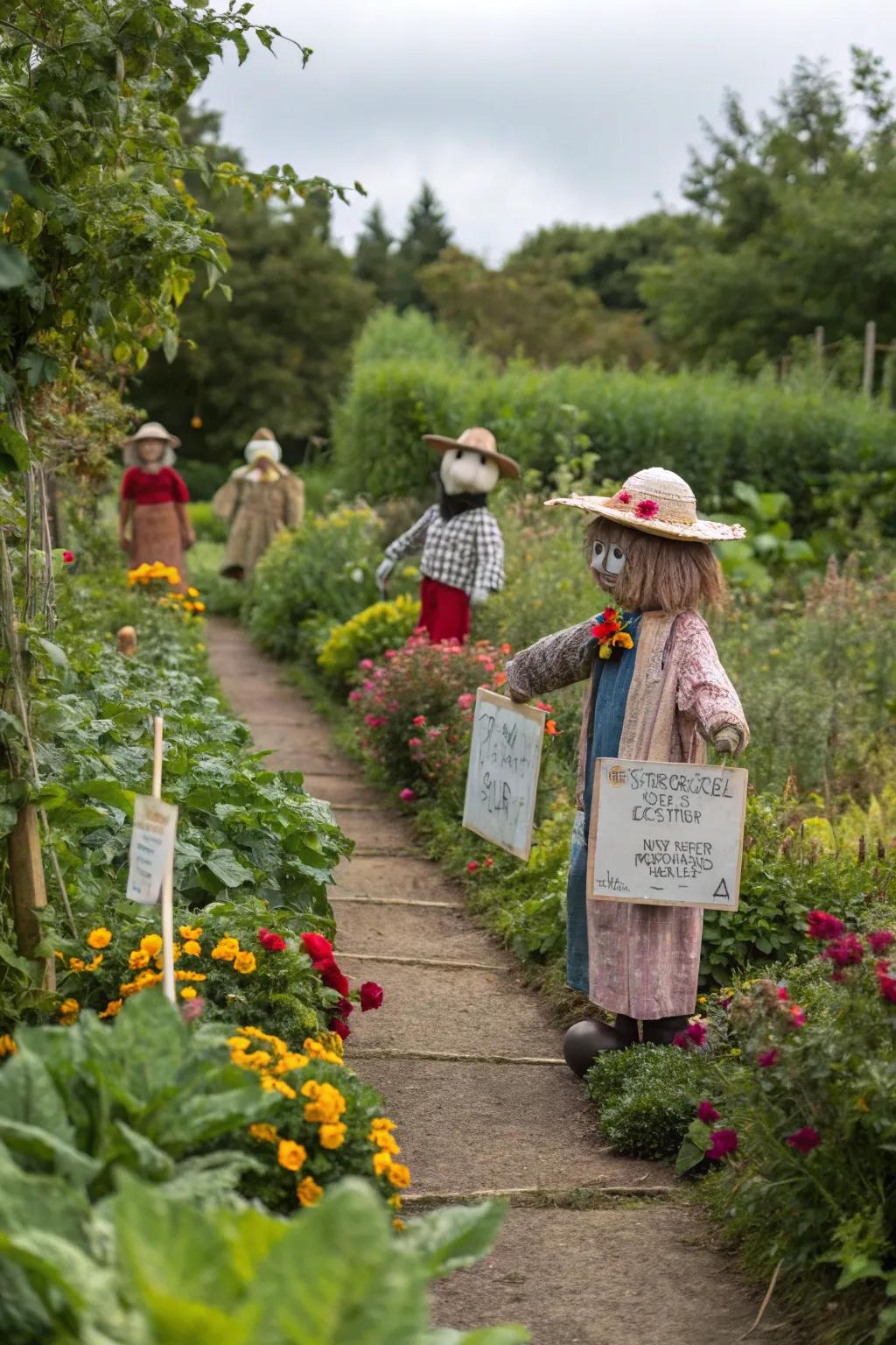 Artistic humanlike figures created during a fall gathering.