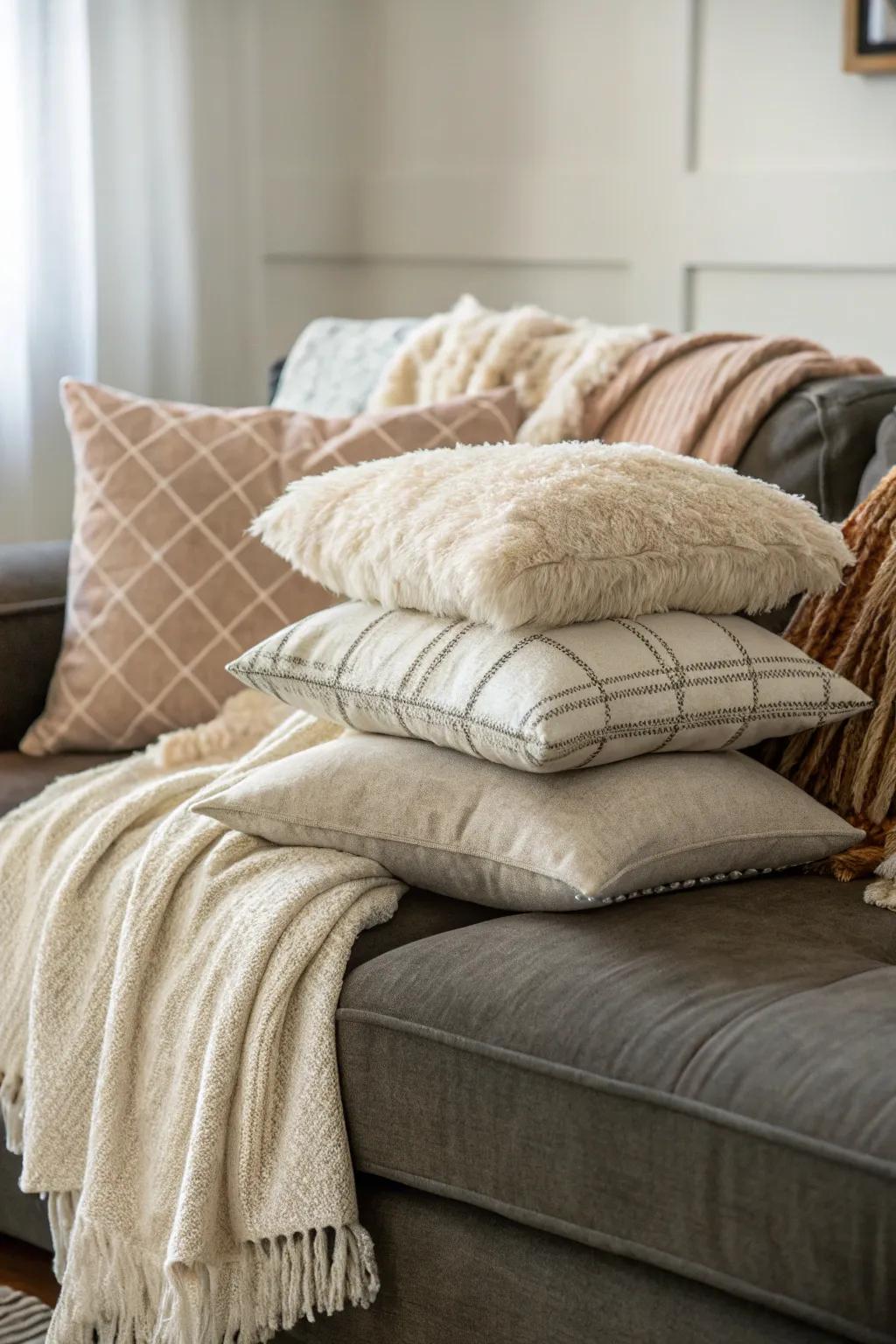 Layer pillows for added depth and coziness.