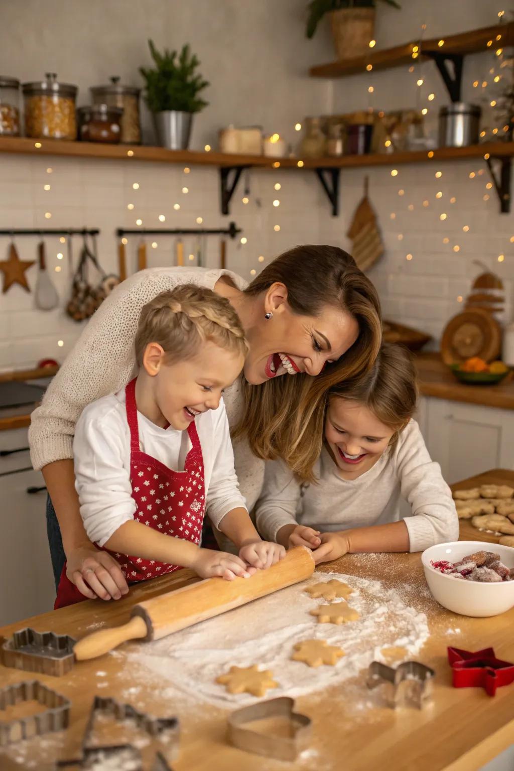 Unscripted instances in the cooking area record the happiness of holiday baking together.