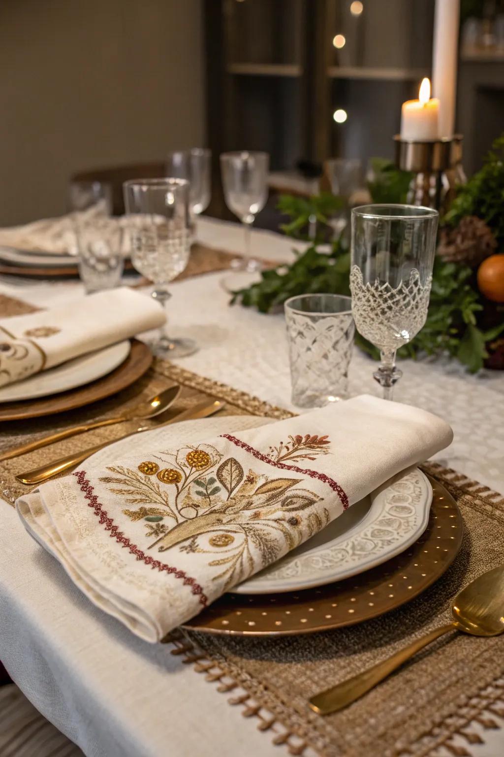 Textured fabrics add refinement and grace to the table.