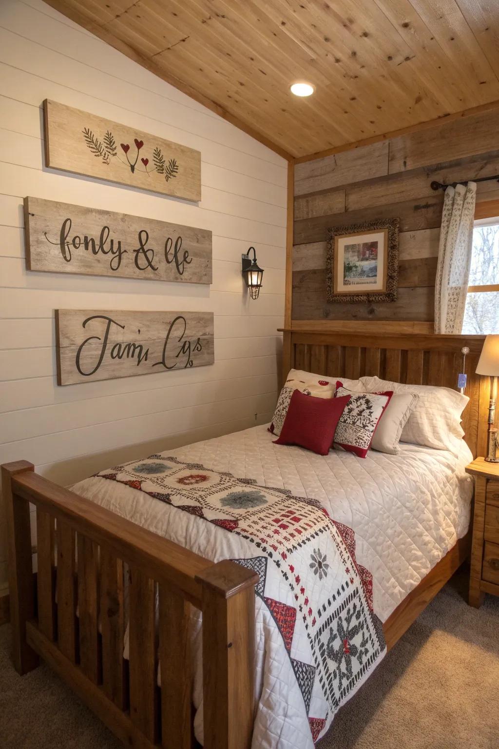 Rustic signs contribute personal charm.