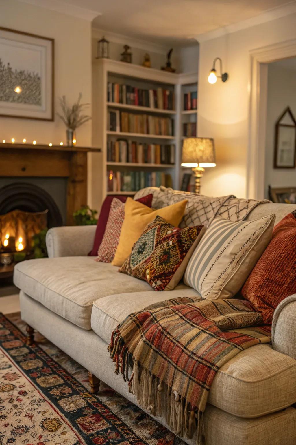 Soft furnishings add comfort and coziness to your farmhouse living room.
