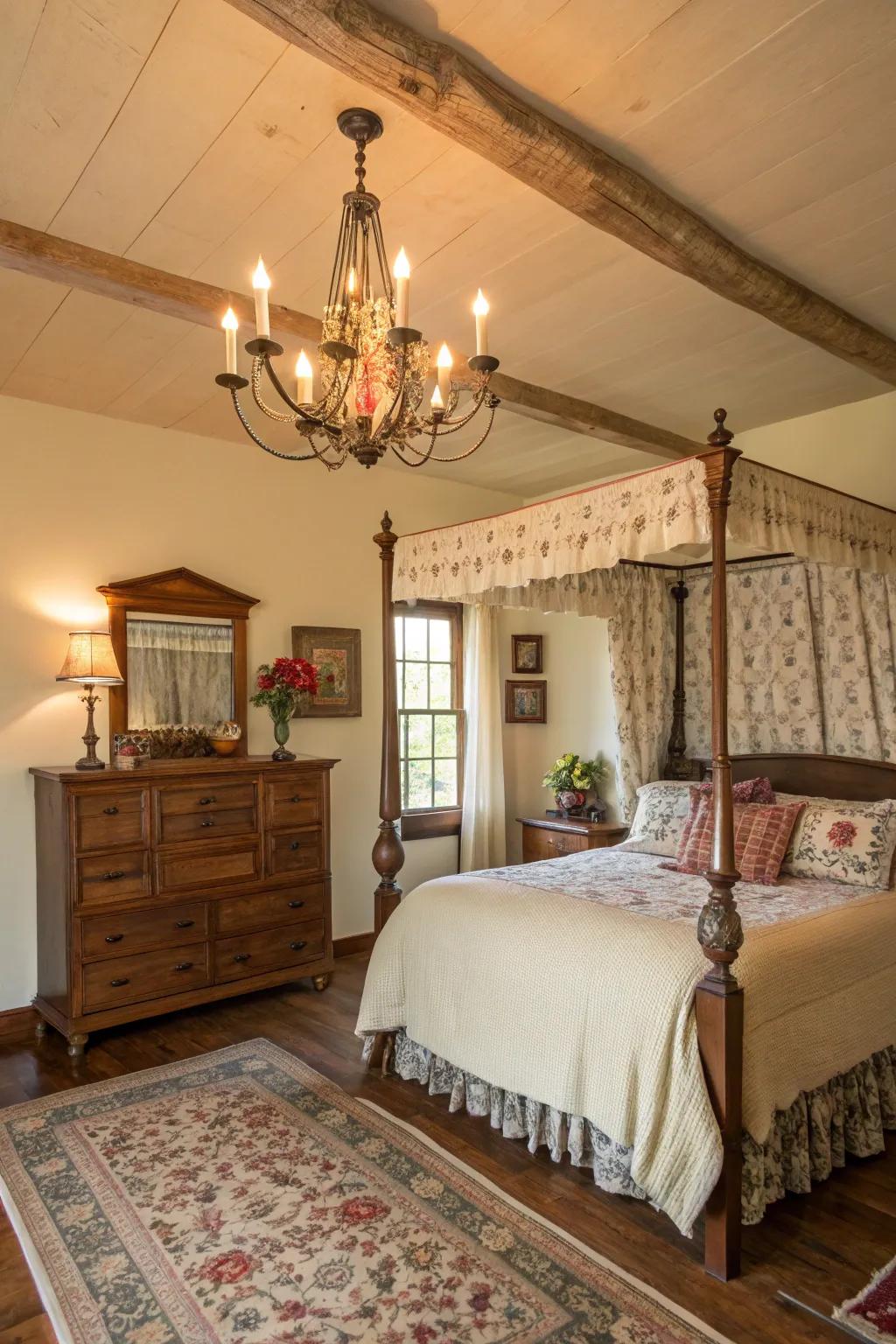 Country illumination contributes elegance and warmth to the room.