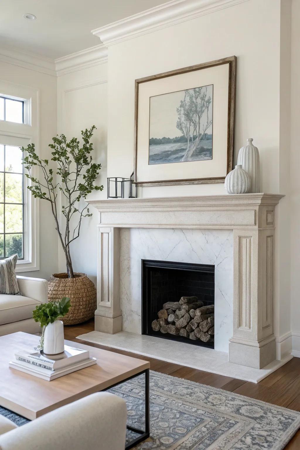 A simple fireplace mantel that looks elegant.