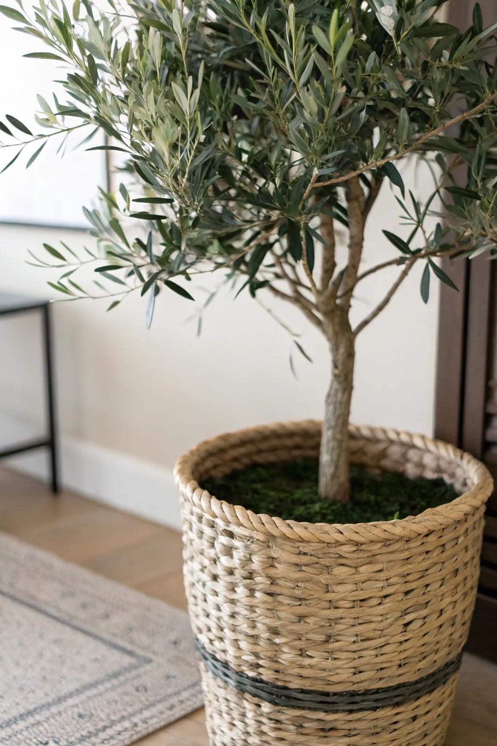 Elevate your faux olive tree with chic floral containers.