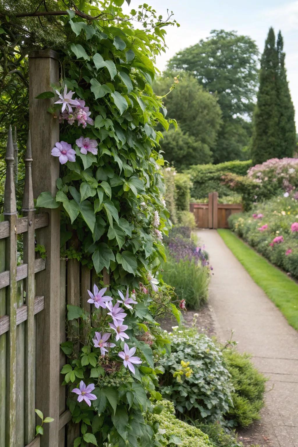 Ascending flora transmute your fence into a vertical garden.