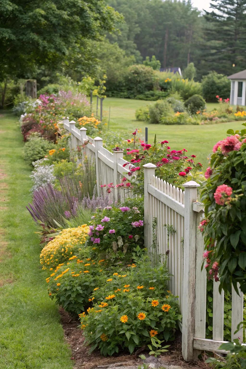 A mixed border adds depth and color to your fence line.