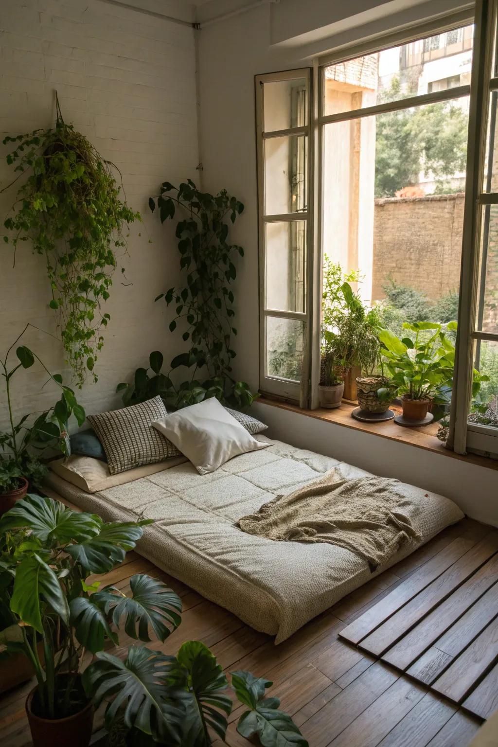 Greenery adds a refreshing touch to limited spaces.