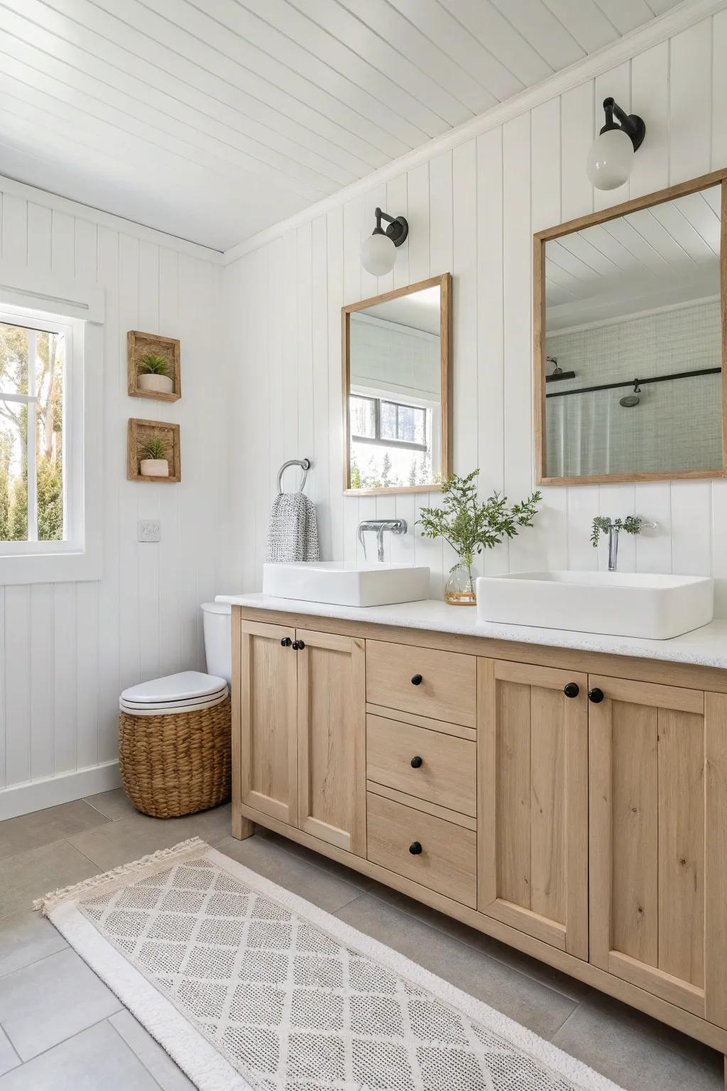Pale and white hues give a bathroom an expansive and airy sensation.