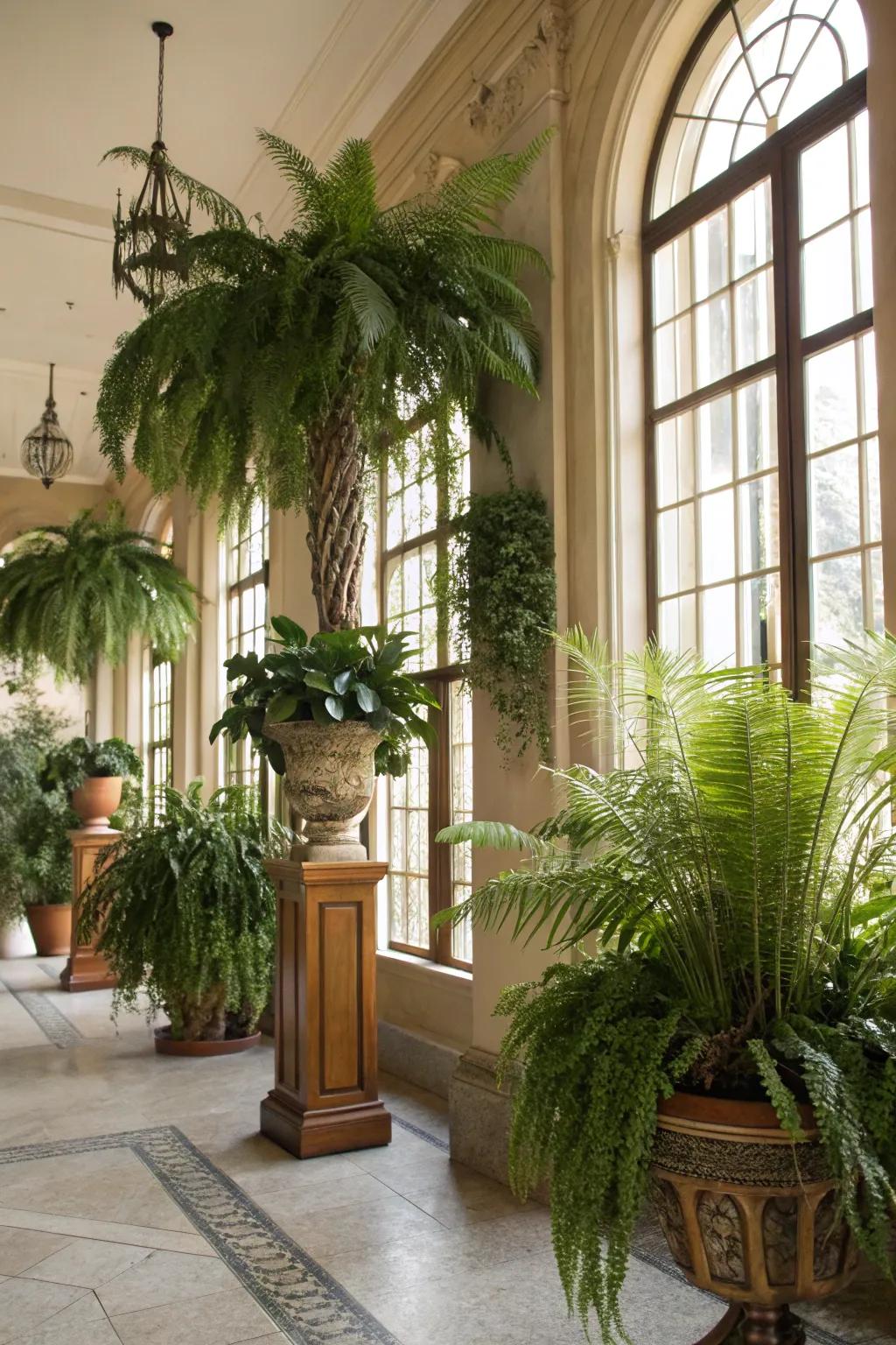 Greenery in the foyer enhances the space with natural beauty and vitality.