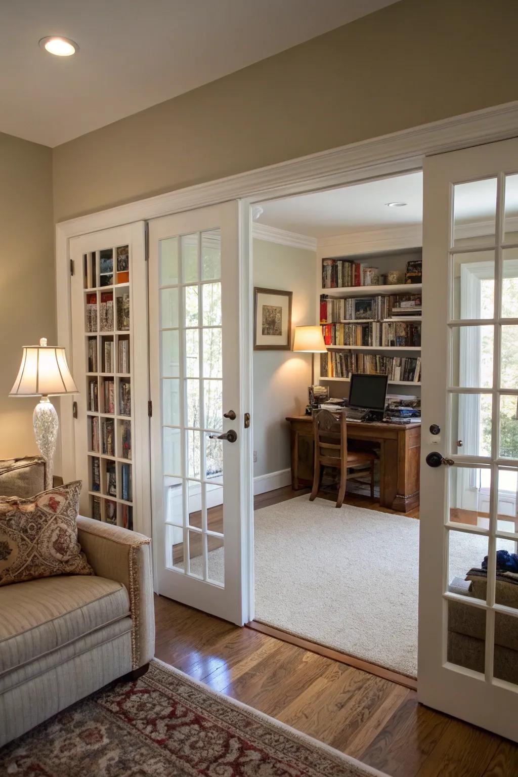 French doors act as fashionable space dividers.