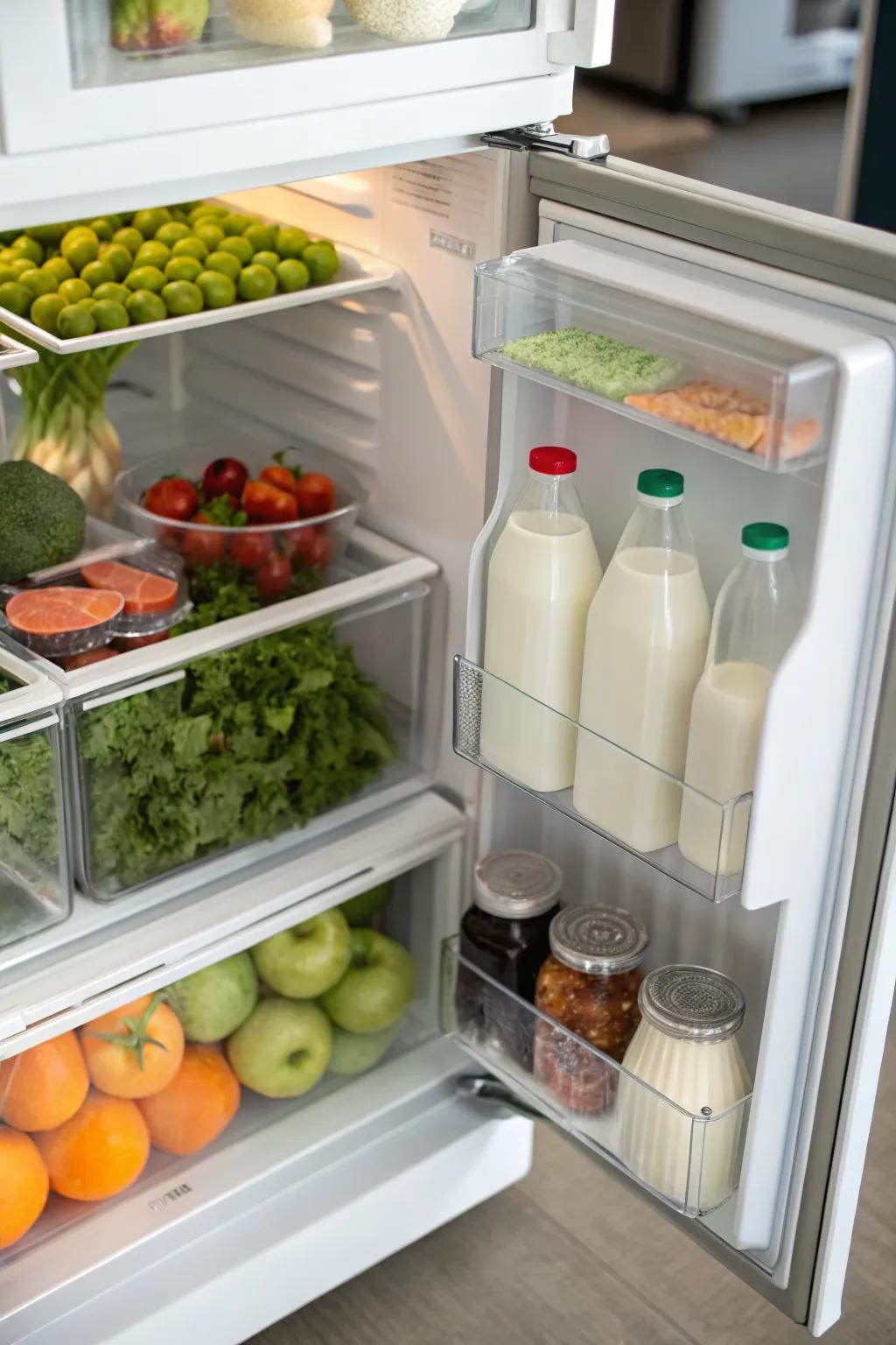 Organized sections for efficient refrigerator management.