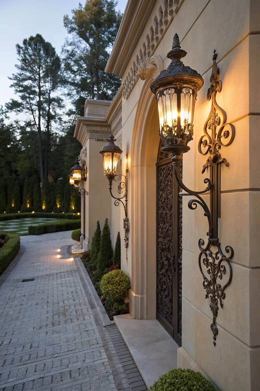 Gentle illumination contributing both warmth and safety to the entrance.