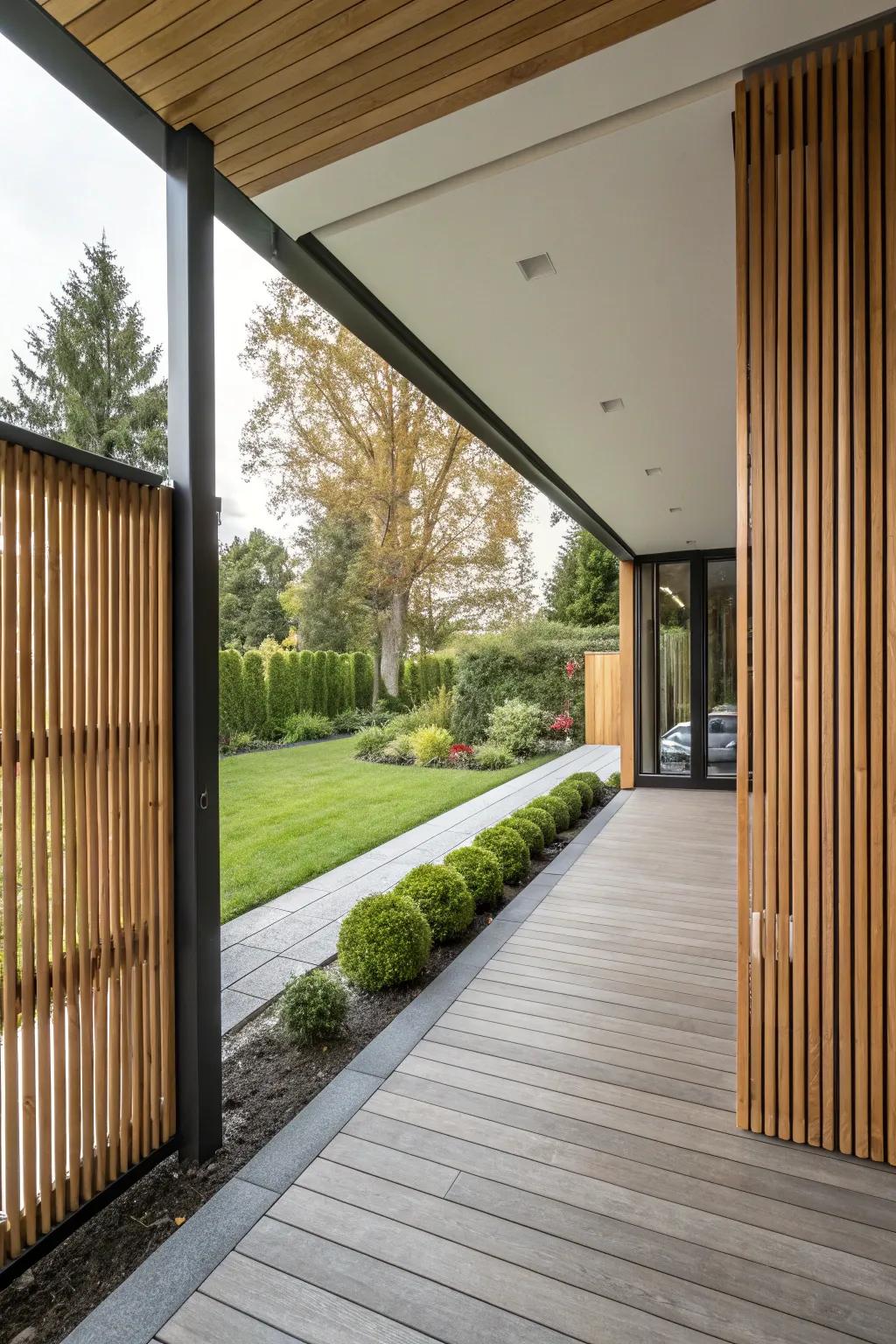 Cedar strips deliver a chic and private porch ambiance.