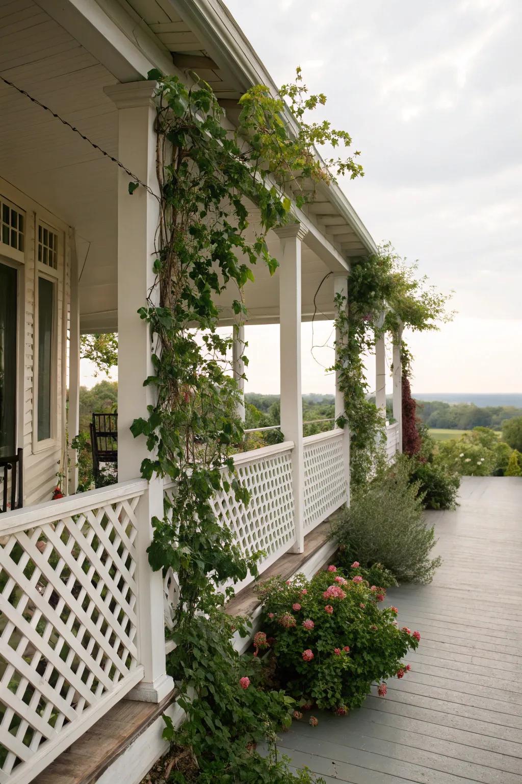 Lattice panels offering partial shade and visual beauty.