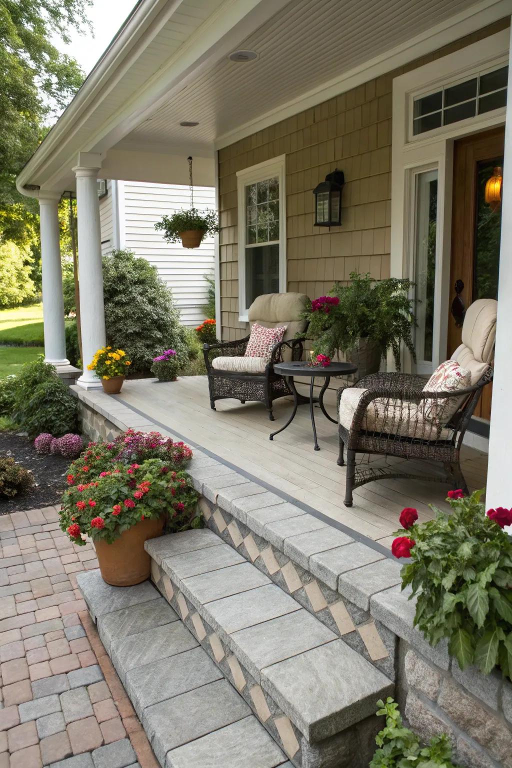 A comfortable lounging zone on your porch encourages unwinding and conversation.