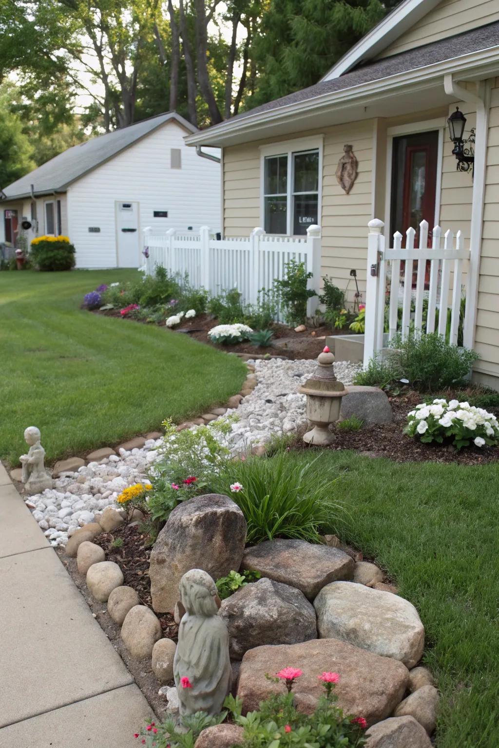 Garden accents such as stones introduce a note of elegance and intrigue.