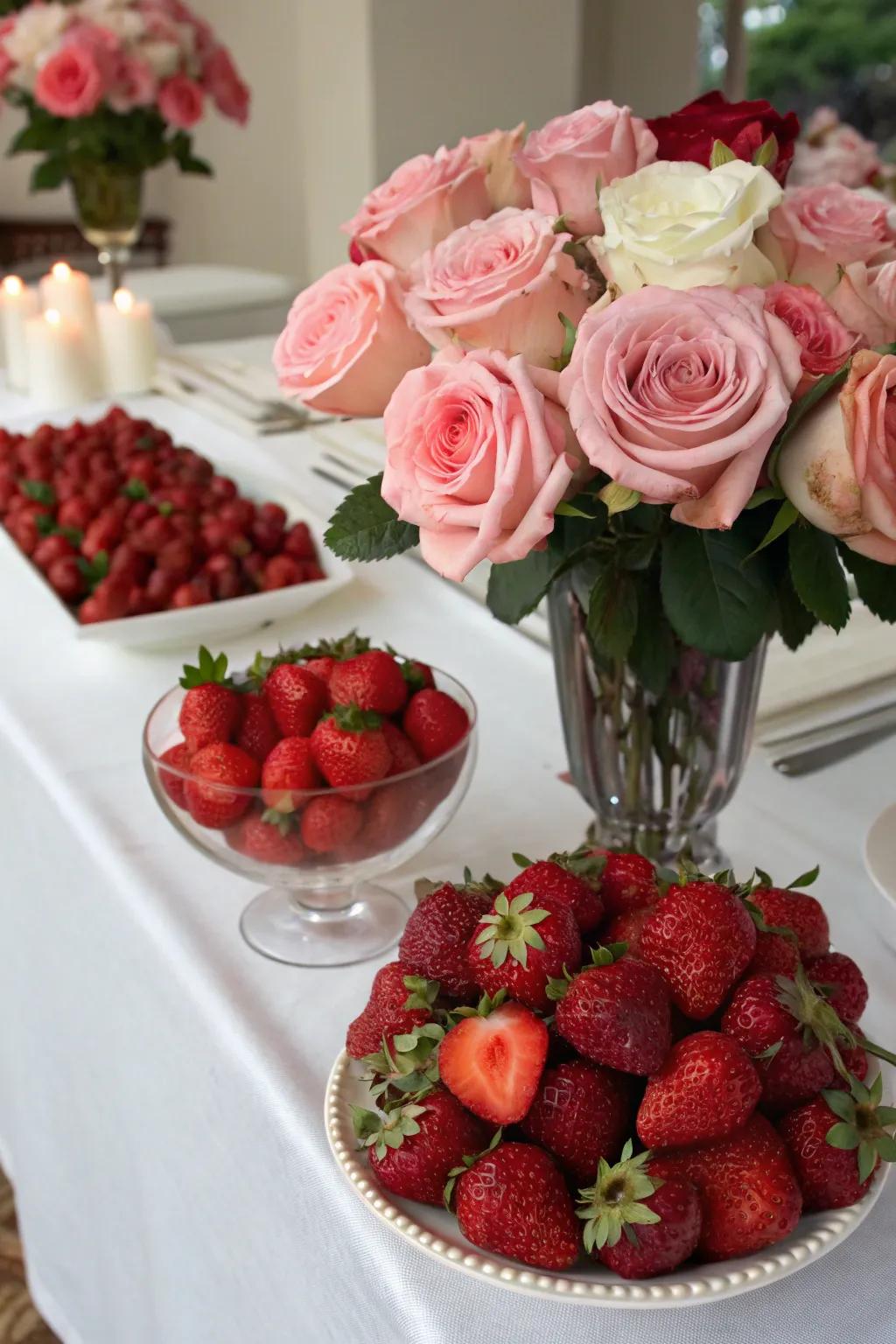 A romantic combination of fruits and blooms for your table.