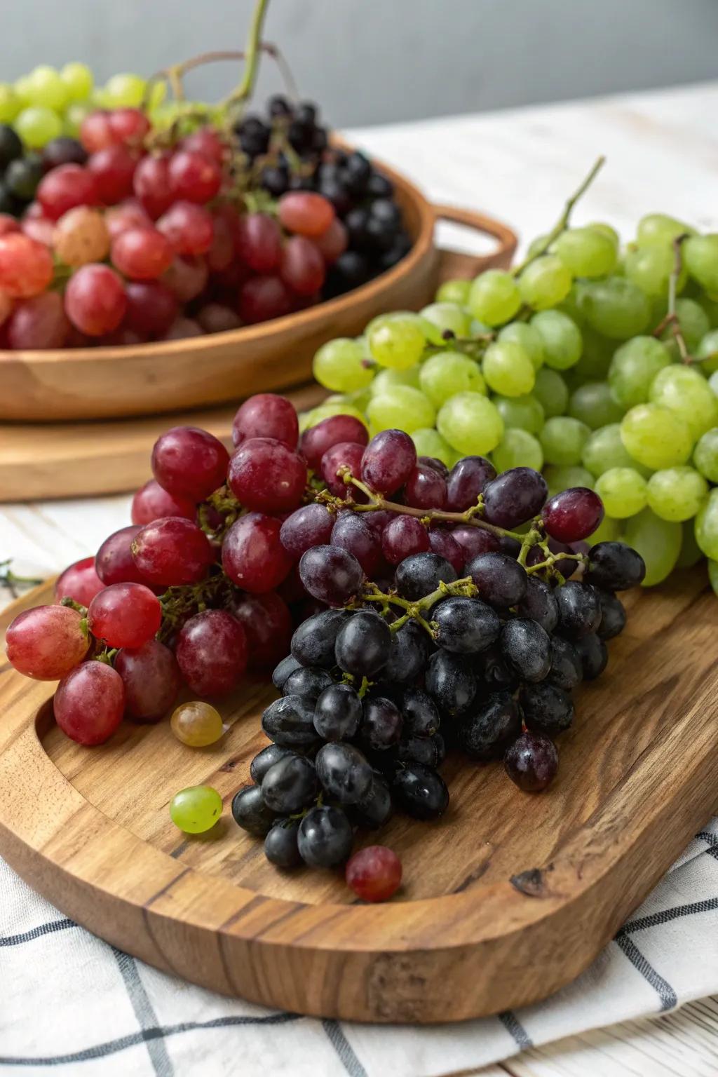 A gorgeous grape display that uses the vine.