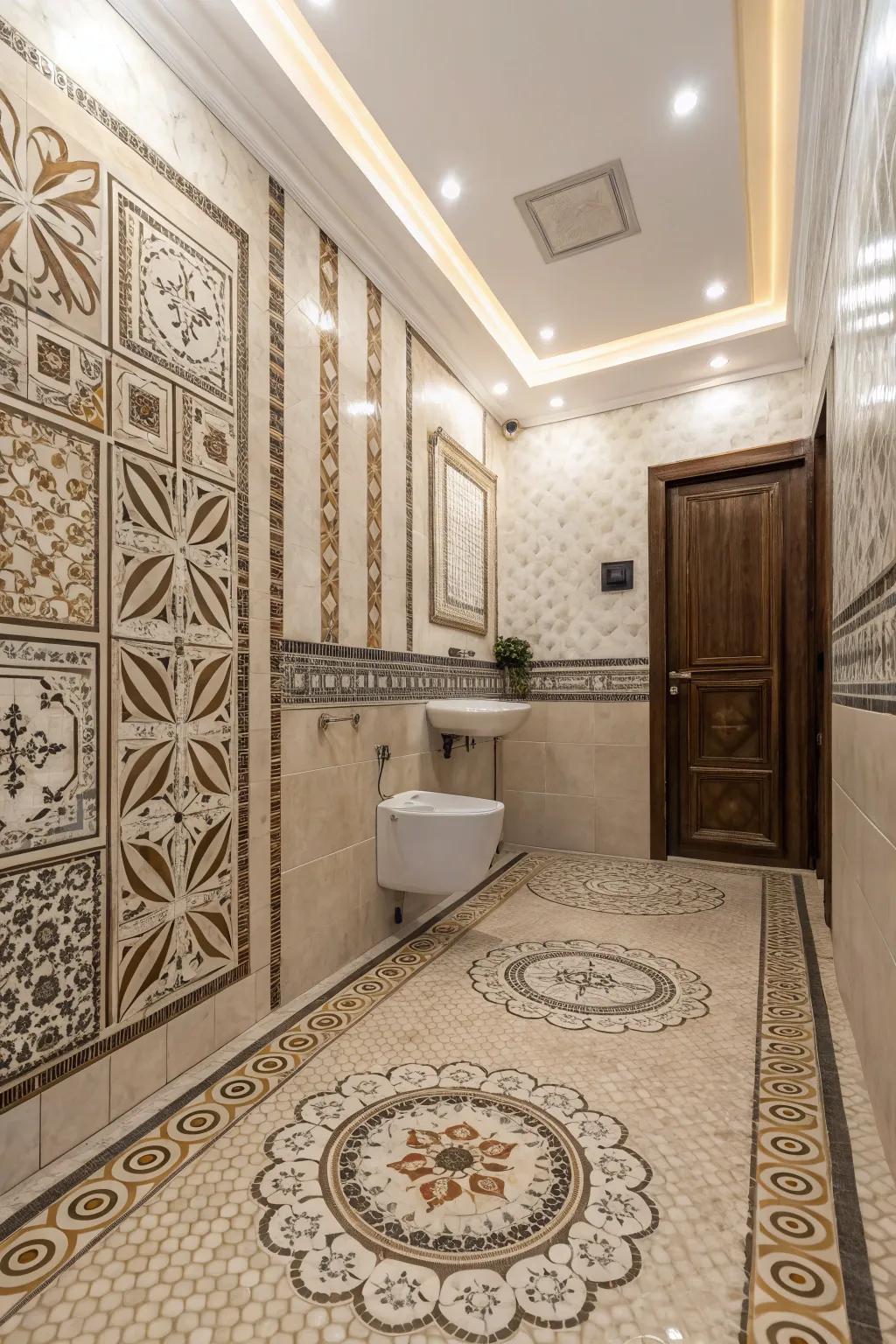 Eye-catching tiles contribute to the charm and character of this bathroom.