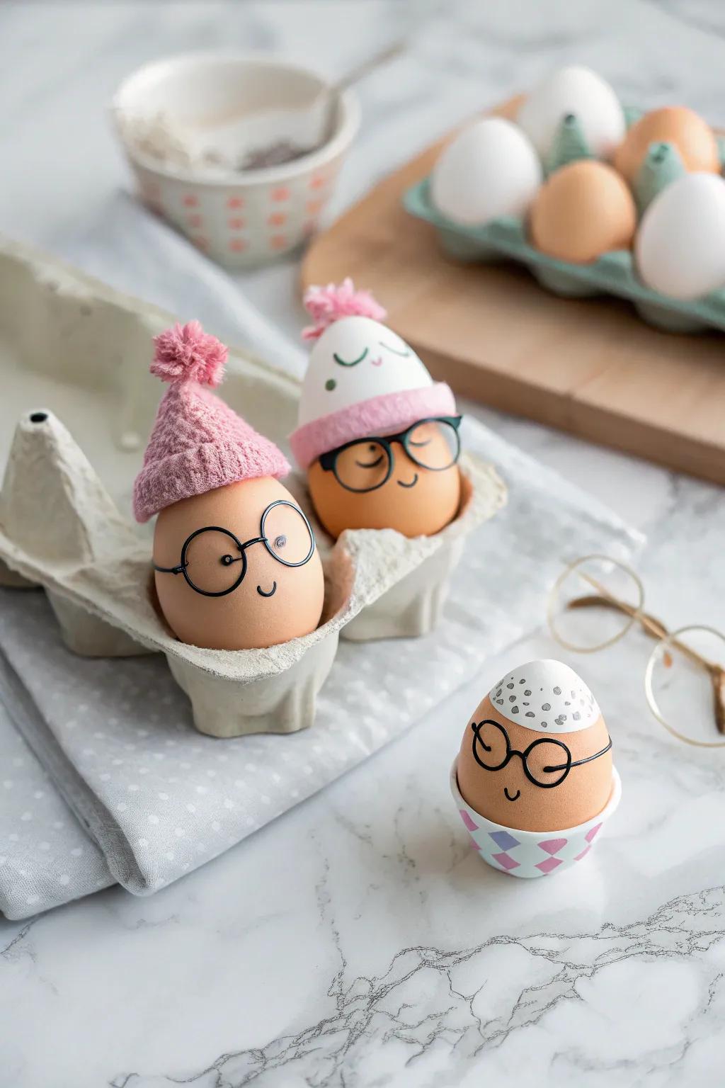 Eggs with character, thanks to amusing accessories.