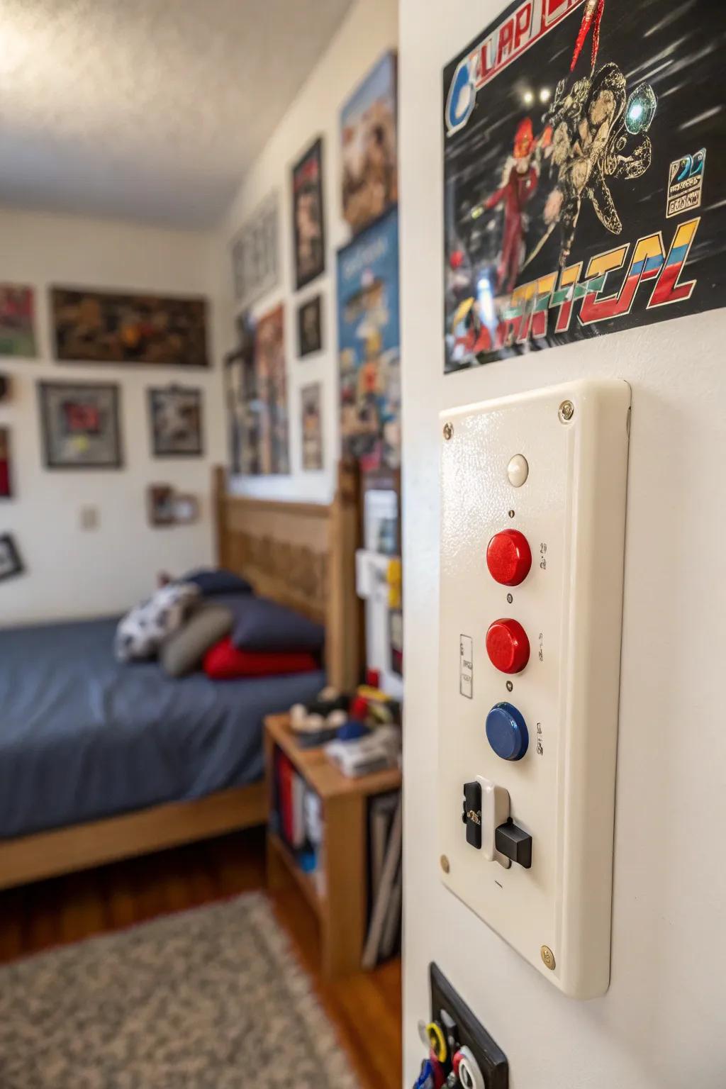 An arcade video game panel will transform the switch into a playful element.
