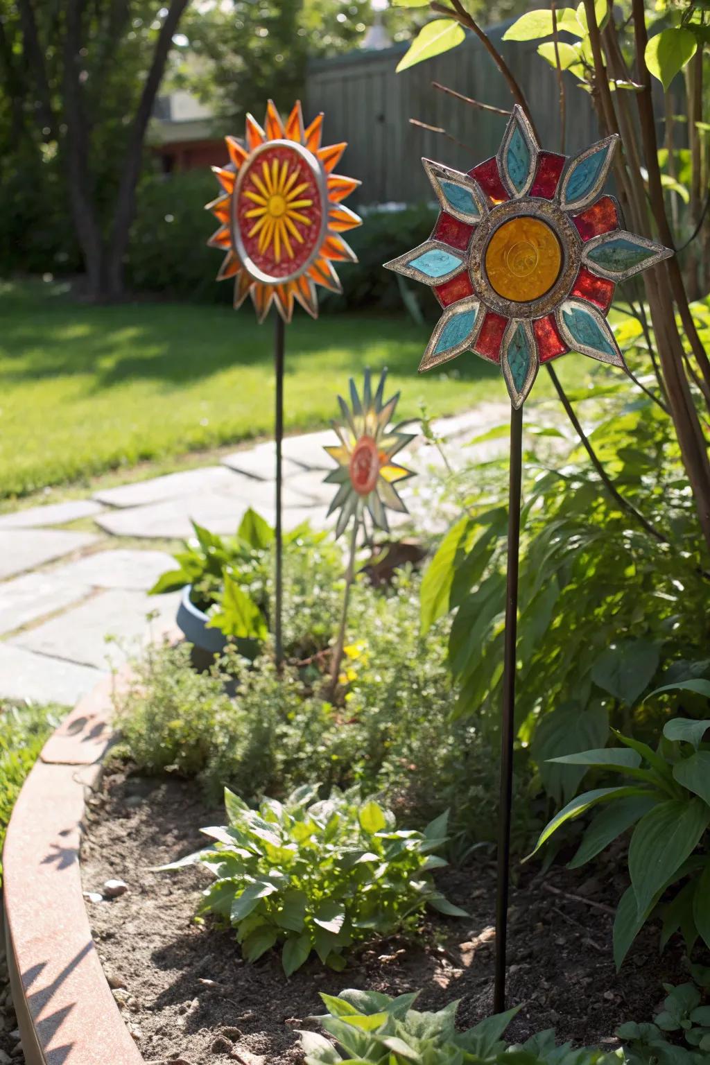 Sunburst designs brightening a garden nook.