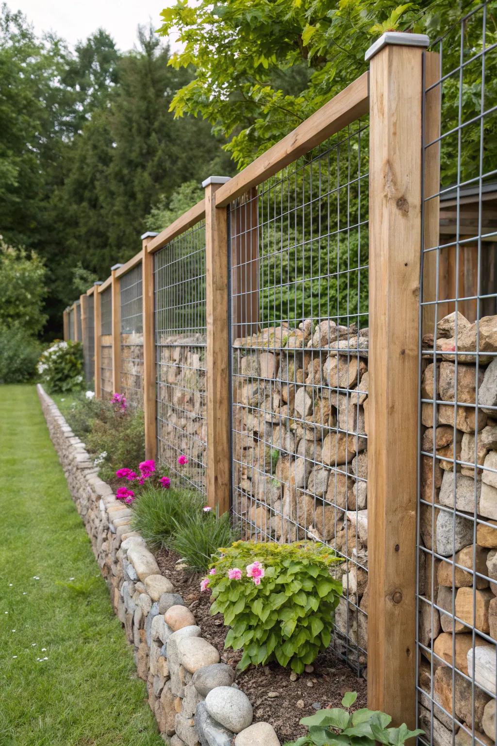 Create texture with mixed materials in your pebble-filled barrier.