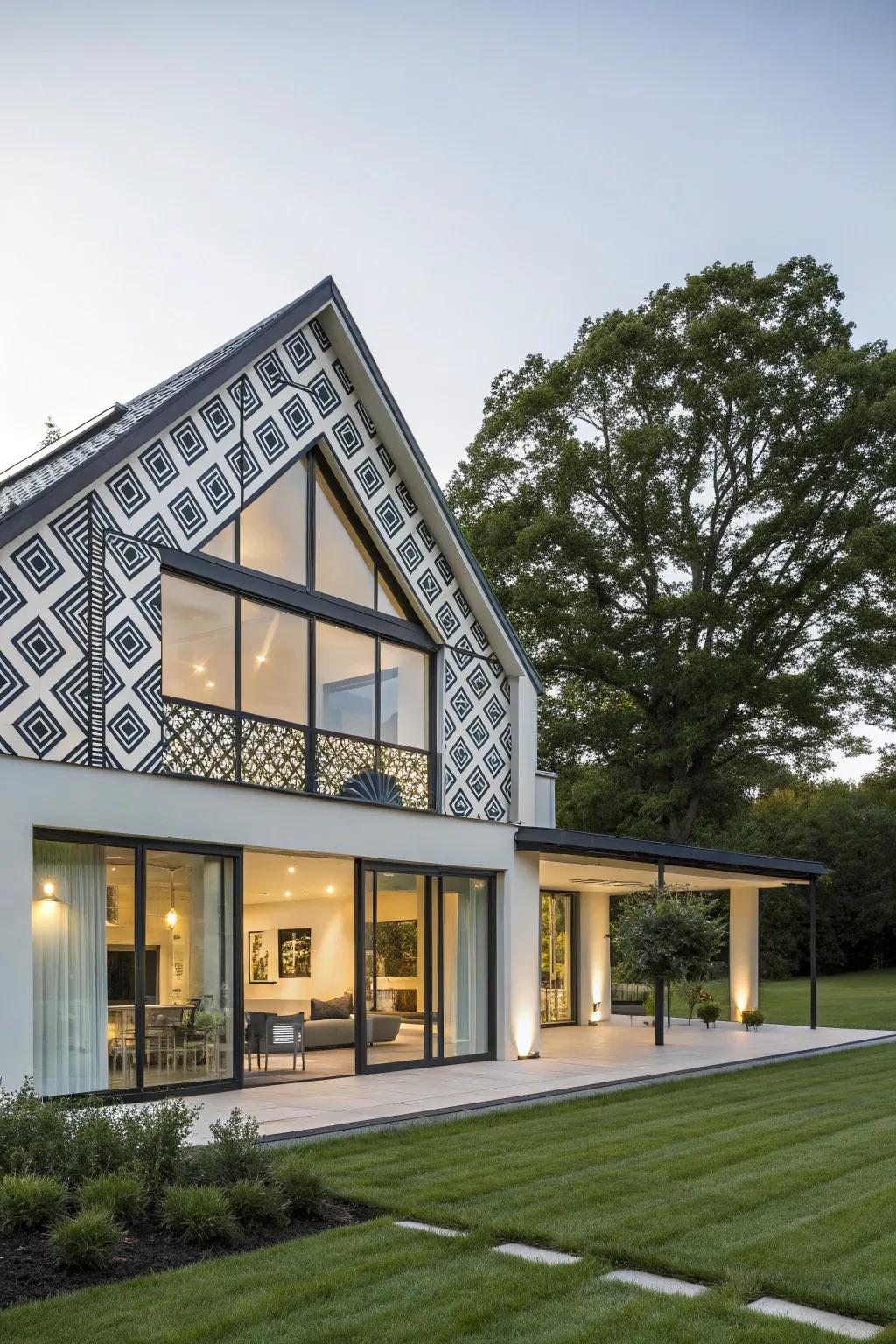 Geometric patterns present a refined, modern gable design.