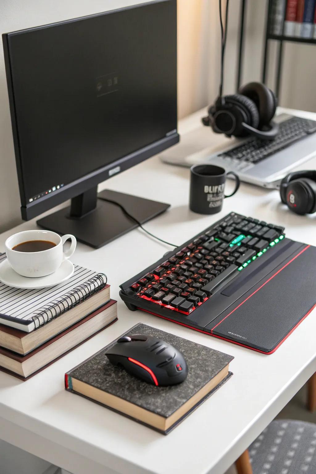 An adaptable desk is perfect for work and leisure.