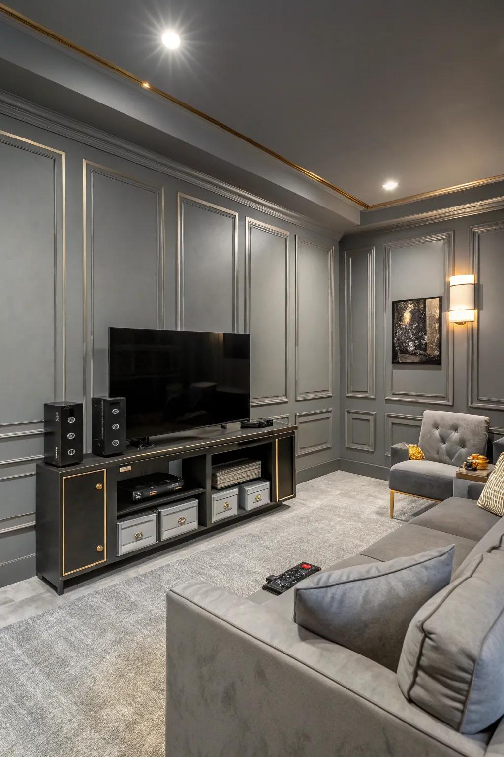 Industrial gray walls add sophistication to your gaming room.