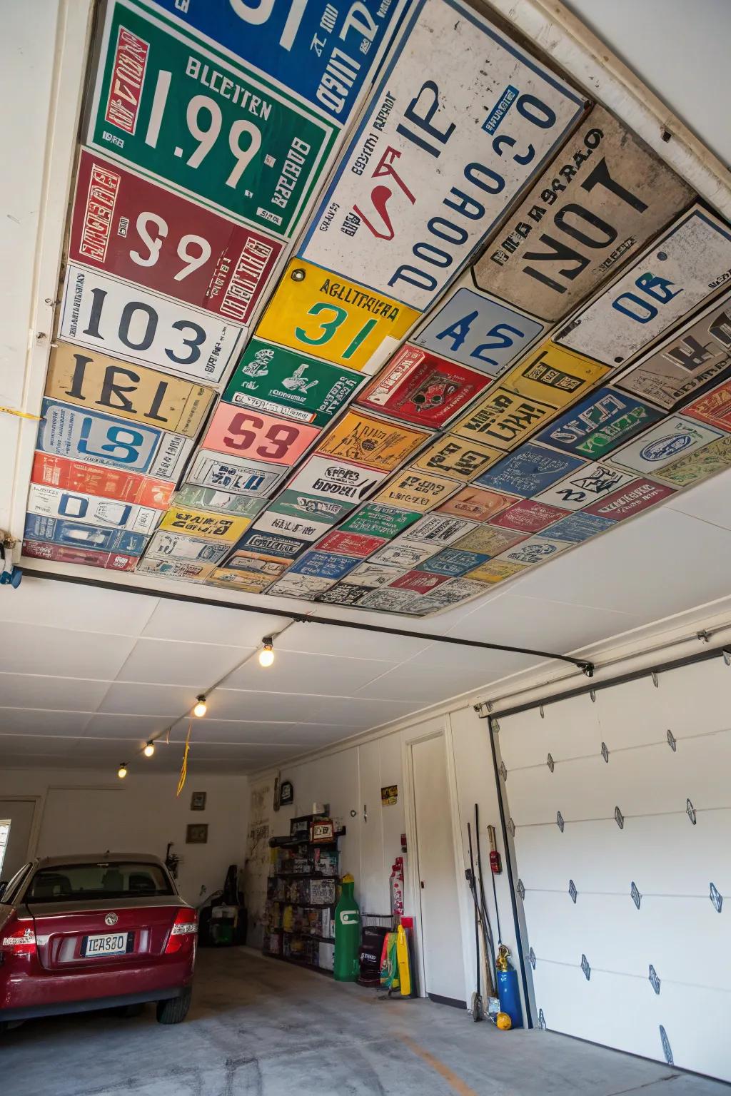 Plates bring a playful and individual touch to your garage ceiling.